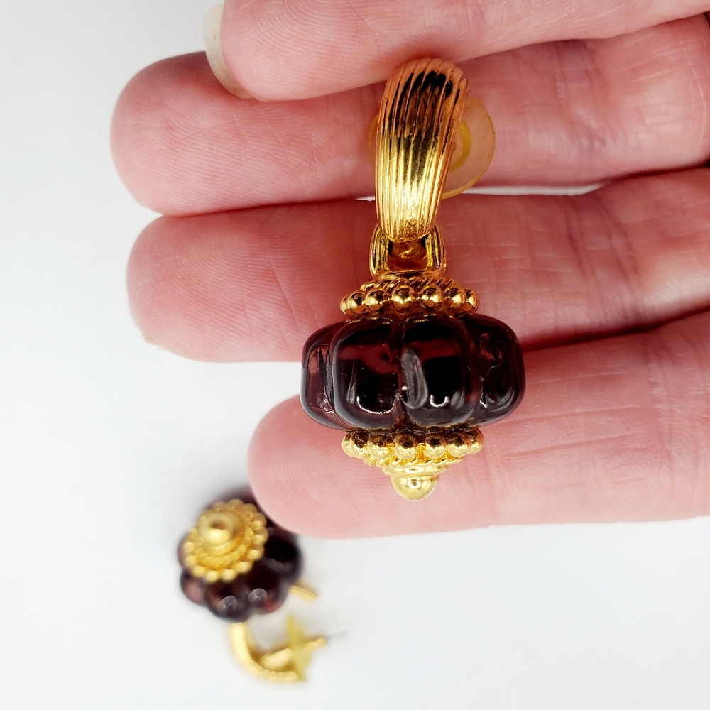 SALE! Swavorski Authentic RARE amethyst purple gold earrings vintage stamped euc - Picture 4 of 12